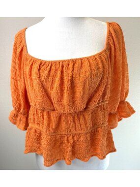 NWT Lulus Babydoll Cropped Summer Vibe Smocked Short Sleeve Textured Top XL